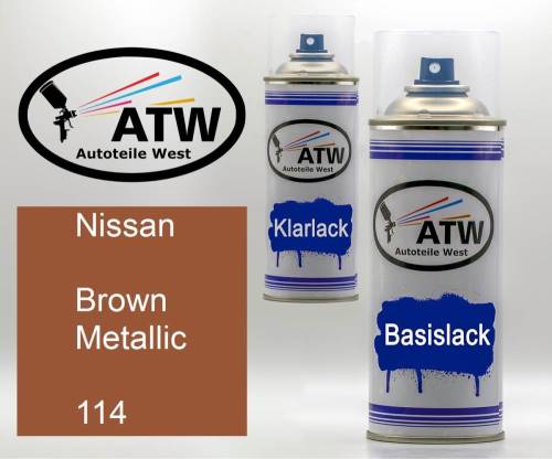 Nissan, Brown Metallic, 114: 400ml Sprühdose + 400ml Klarlack - Set, von ATW Autoteile West.